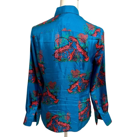 J. CREW COLLECTION Silk Twill Vibrant Lobster Print Button Up Shirt. Siz… - Picture 6 of 13